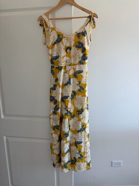 Yellow Floral Button-Front Midi Dress